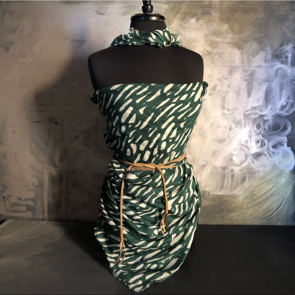 BY Malene Birger Green & Beige Wool Scarf